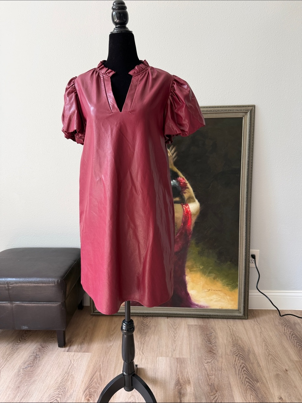 entro Faux Leather Mini Dress in Berry Red